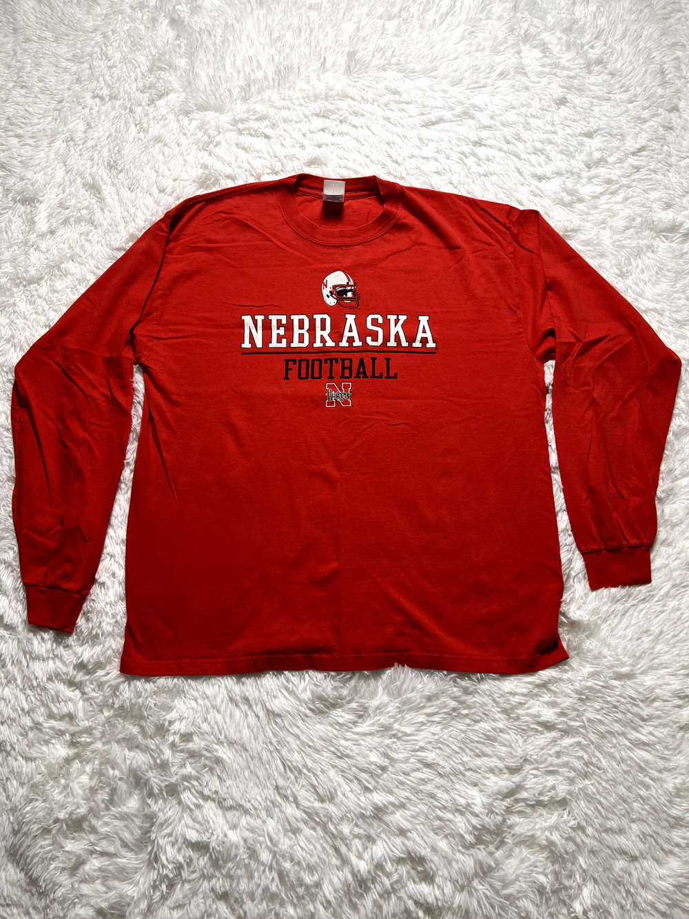 Gildan Nebraska Football Red Crew Neck Long Sleeve Graphic T Shirt